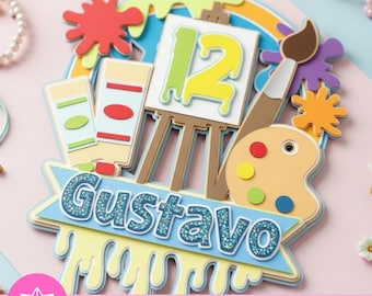 Paint & Creativity Cake Topper SVG Studio | Art and Painting Cake Topper | For Cricut and Cameo | Artist Birthday File Party Theme