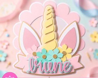 ユニコーンケーキトッパーSVGスタジオ | ユニコーンケーキトッパー | CricutとCameo用 | ユニコーンバースデーSVG | 魔法少女パーティーテーマ
