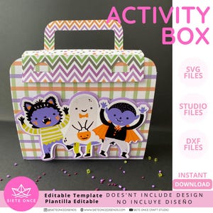 Activiteitendoos voor kleurpotloden, Play-Doh en stempels • Interactieve tas • Bewerkbare sjabloon (SVG, DXF, STUDIO) • Silhouette Cricut-bestanden • Kleurdoos