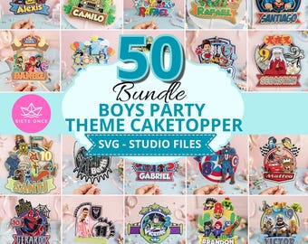 BOYS Birthday Cake Topper Bundle | Mega Pack of Boys' Birthday Toppers | SVG Studio | 50 Designs | For Cricut and Cameo | File