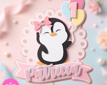 Cute Penguin Girl Cake Topper SVG Studio | Penguin Cake Topper | Cricut Cameo | Penguin Birthday SVG | Penguin Cute Party Theme