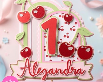 Cherry Party Cake Topper SVG Studio | Coquette Cherry Cake Topper | For Cricut and Cameo | Cherry Girl Birthday | Sweet Cherry Party