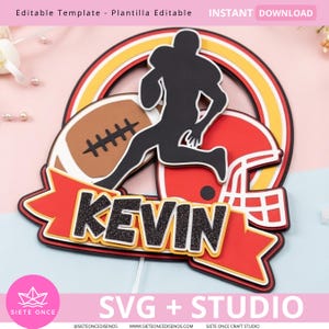 Plik na tort z motywem futbolu amerykańskiego do Cricut Cameo | Topper na tort z motywem futbolu amerykańskiego SVG Studio | Topper z motywem futbolu amerykańskiego Cricut i Cameo | Impreza z futbolem amerykańskim NFL