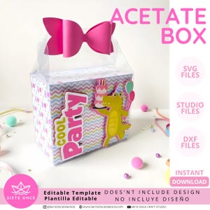 No Glue Needed Acetate Box • Caja Acetato •  Editable Template • SVG DXF STUDIO • Archivo de Corte Silhouette Cricut • Party Box Digital