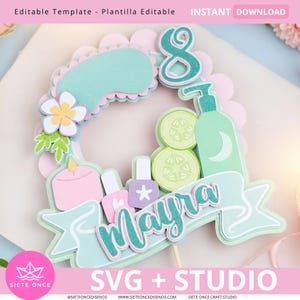 Cake Topper Spa Day Beauty Party SVG Studio | Cake Topper Spa | Spa Day Cake For Cricut and Cameo | Spa Cake Topper File | party