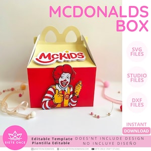 McLunch Box Digital• Editable SVG DXF STUDIO • Caja Estilo McLunch • Archivo de Corte para Silhouette Cricut • Recuerdo Fiesta Infantil