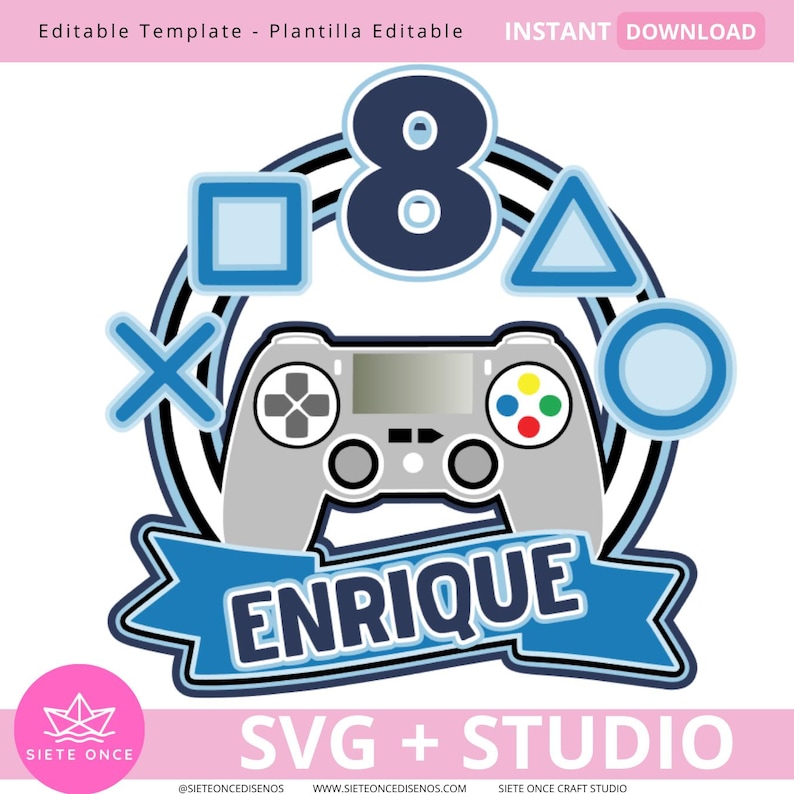 Gamer Party Tårttoppare | Gamer Tårttoppare med SVG Studio Videospel | Gamer-tema födelsedag | För Cricut och Cameo | Tårttoppare-fil bild 2