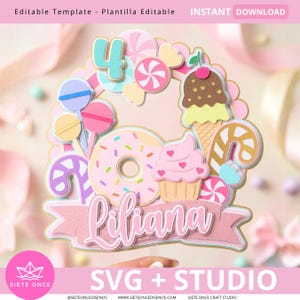 Candyland Caketopper SVG | Topper de torta Mundo de Dulces SVG Studio | Candy Birthday | Cumpleaños Dulces | Cricut Cameo | Fiesta Candyland
