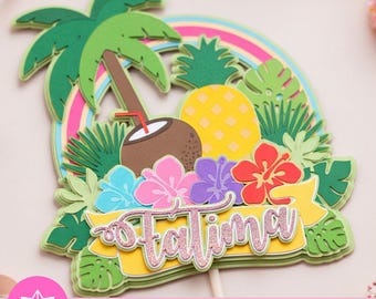 Tropical Hawaiian Party Cake Topper | Tropical Topper SVG Studio | Tropical Hawaiian Theme Birthday | For Cricut and Cameo | Topper File