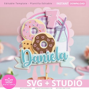 Donuts Cookie Party Caketopper | Topper de torta de Donas SVG Studio | Cumpleaños Donitas | Para Cricut y Cameo |  Cookie Cake Topper File
