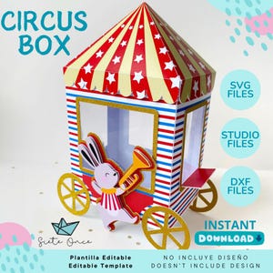 Circus Box • Circus Box Editable Template • SVG DXF STUDIO • Silhouette Cricut Cut File • Party Favor Box • Digital Circus Party