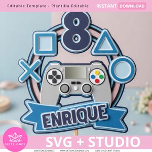 Gamer Party Tårttoppare | Gamer Tårttoppare med SVG Studio Videospel | Gamer-tema födelsedag | För Cricut och Cameo | Tårttoppare-fil bild 3
