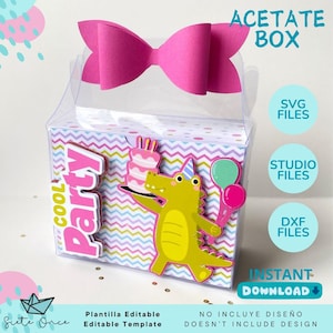 Boîte en acétate • Boîte en acétate sans colle • Modèle modifiable • SVG DXF STUDIO • Fichier de découpe Silhouette Cricut • Boîte de fête numérique