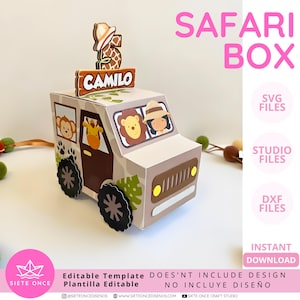 Safari Car Box Editable Template • Caja Carro Safari • SVG DXF STUDIO • Archivo de Corte Silhouette Cricut • Party Favor Box Digital Fiesta