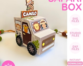 Safari Car Box Editable Template • Safari Car Box • SVG DXF STUDIO • Silhouette Cricut Cut File • Party Favor Box Digital Party