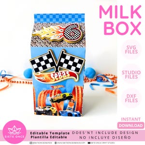 Milk Box Editable Template • Caja Lechera •  SVG DXF STUDIO • Archivo de Corte Silhouette Cricut • Favor Box para Fiestas y Cumpleaños