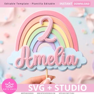 Rainbow Cake Topper SVG Studio | Rainbow Cake Topper | For Cricut and Cameo | Rainbow Birthday SVG | Colorful Party Theme