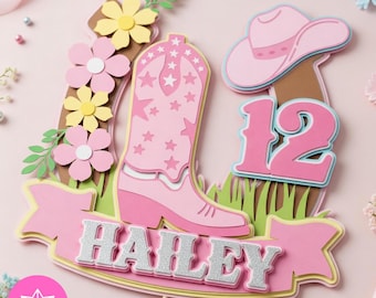 Cowgirl Party Tårtdekoration | Cowgirl Topper SVG Studio | Cowgirl-tema födelsedag | För Cricut och Cameo | Tårtdekorationsfil