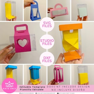 Bundle 10 Acetate Box • Pack 10 Cajas Clear • No Glue Needed • Editable Template • SVG DXF STUDIO • Silhouette Cricut Party Box