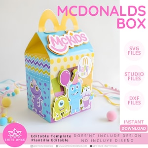 McLunch Box Template • Caja Tipo Cajita Feliz • Editable Template • SVG DXF STUDIO • Archivo de Corte Silhouette Cricut • Party Favor Box