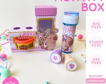 Activity Box for Stamps Bubbles Playdoh •Editable Template SVG DXF STUDIO • Interactive Bubble Box • Silhouette Cricut Files Digital