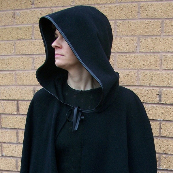 Adult full length cape cloak with hood in black brown grey red white purple navy green pink blue