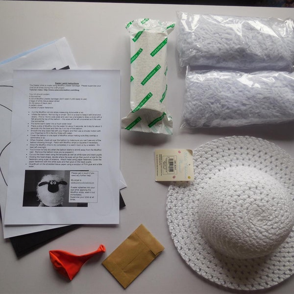 Easter lamb themed bonnet hat kit using modroc plaster craft decorate and craft your own prize winner