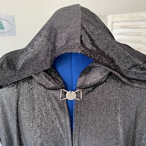 Adult magical black shiny glitter cape cloak with hood witch gothic halloween full length