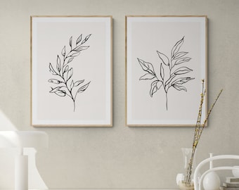 Botanical Line Art Prints Set | Minimalist Plant Decor (Digital Download)