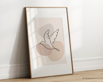 Dove Line Art Print | Minimalist Neutral Wall Decor (Digital Download)