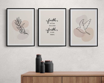 Salmo 27:14 - Arte de línea de fe / Arte mural cristiano minimalista moderno / Arte mural con versículos bíblicos neutrales / Arte impreso religioso / Obra de arte imprimible