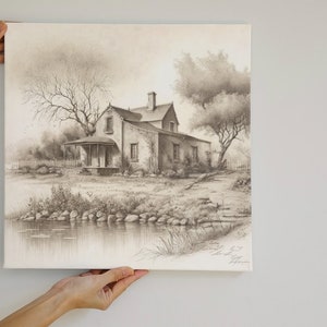 Custom House Drawing, Landscape Drawing, Farm Drawing, Gift for Parent, Gift for Grandparents, Pencil Drawing Antique Landscape