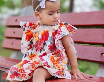 Ensemble robe d'été blanc fleuri pour bébé en coton Halemons, robe victorienne à volants - Blanc