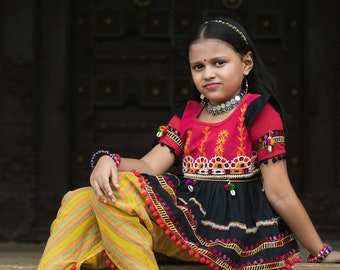 Classic Black Gujarati Embroidered Dance Kedia set for Girls  | Festive wear Kedia | Indowestern kids Dress | Ethnic Indian Dress