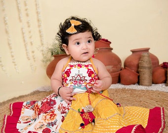 Navratri Kinderkleid mit floralem Bandhani-Flair und Lehenga Choli für kleine Mädchen, indisches Mädchenkleid, Garba-Kleid für Babys, Garba-Kostüm