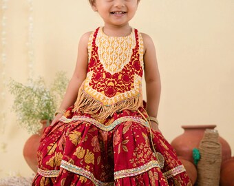 Navratri Rüschen rot Lehenga Choli für Mädchen Hochzeit Navratri Kinderkleid Indisches Mädchenkleid Garba Kleid für Babys traditionelles Kleid Baby