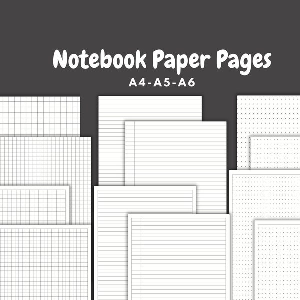 Gefütterte Punkte Gitterpapier druckbar, Schreibpapier, BlankoNotizen, Studiennotiz vorlage, A4/A5/A6, Sofortiger Download PDF Herunterladen