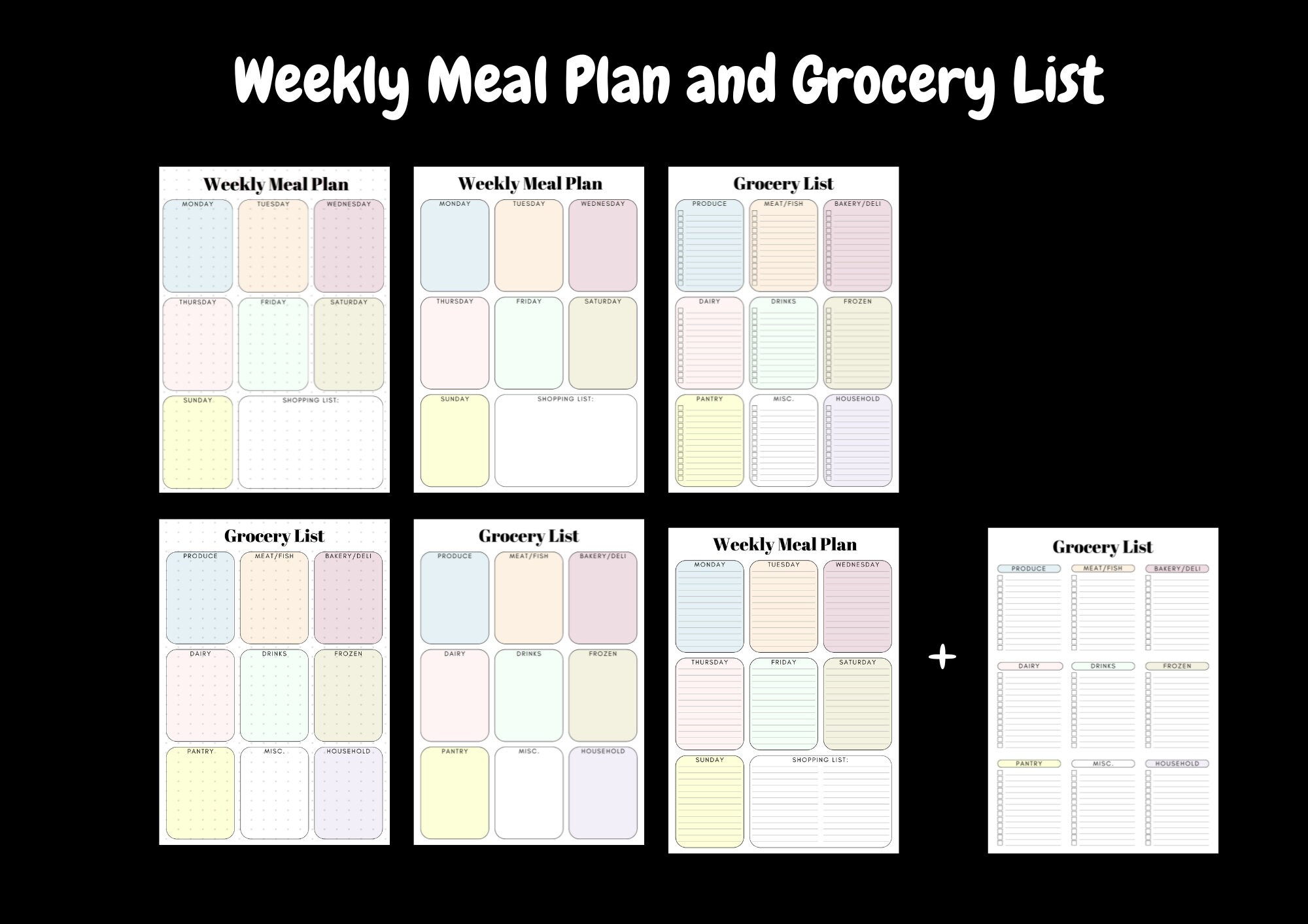 Food List, Grocery List, Printable Weekly Meal Plan Shopping List, Market List, Weekly Menu ...