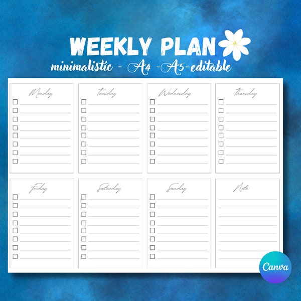 wochenplan, notizblock, terminplaner kallendar, pdf, organisieren, block, a5, daily weekly planner, tagesplaner, planer, notizen to do list