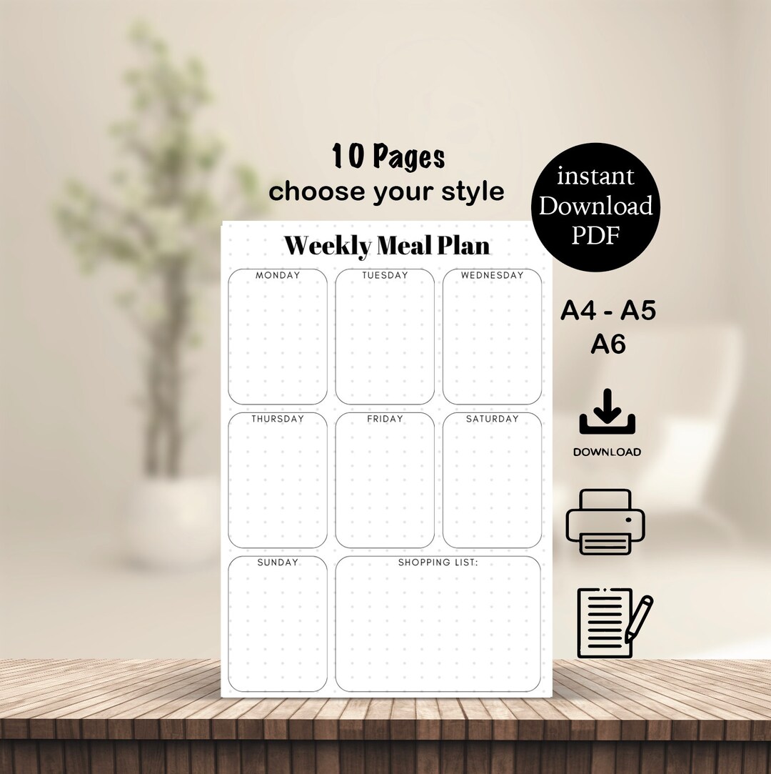 Weekly Meal Plan Printable, Grocery Shopping List, A4 A5 A6 (digital ...