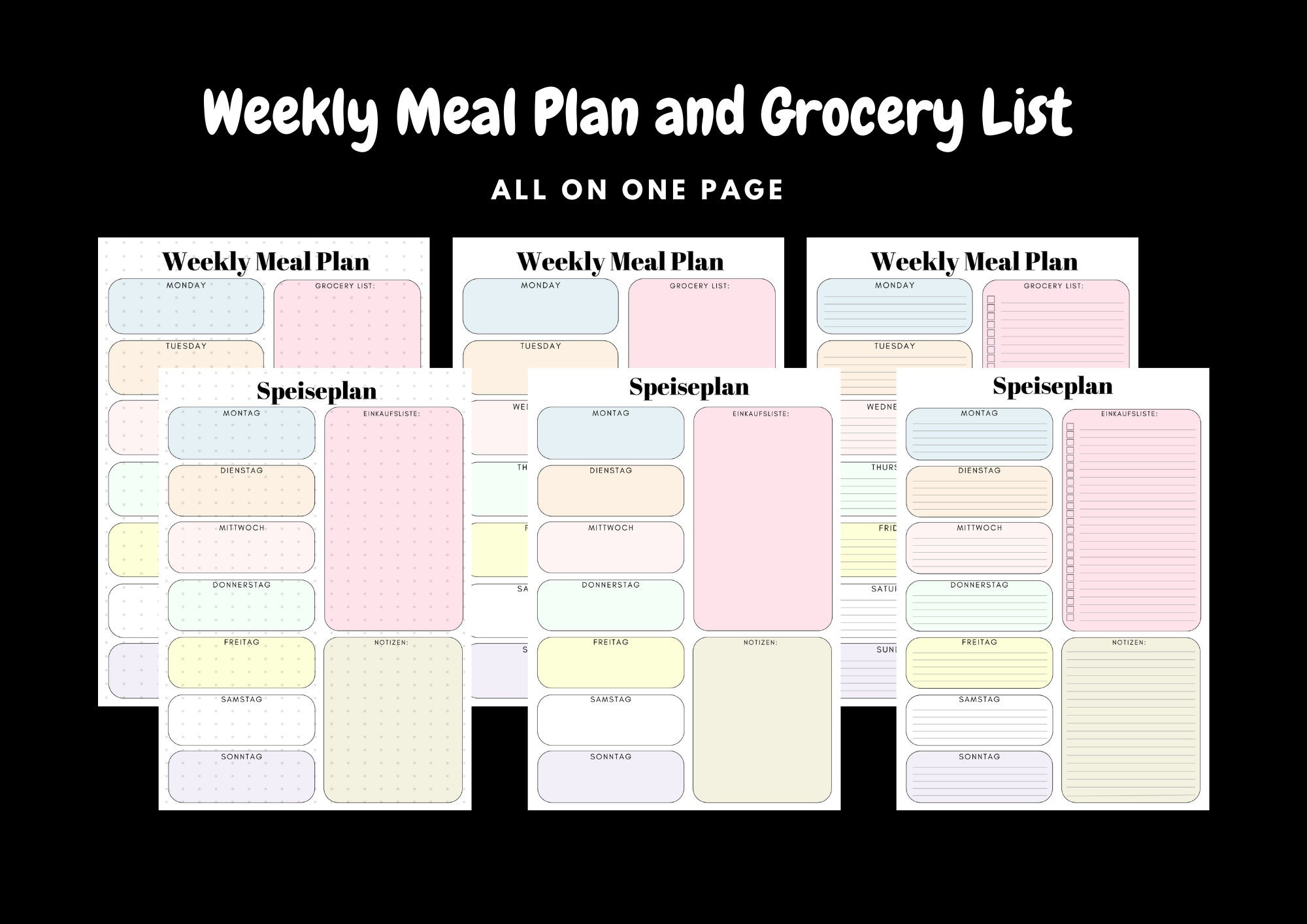 Food List, Grocery List, Printable Weekly Meal Plan Shopping List, Market List, Weekly Menu ...