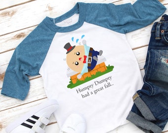 Children's Cute Humpty Dumpty T-Shirt Tops, Nursey Rhyme Tees and Tops, Best Humpty Dumpty Gift, Toddler Printed Shirts, Cool Kids T-Shirts