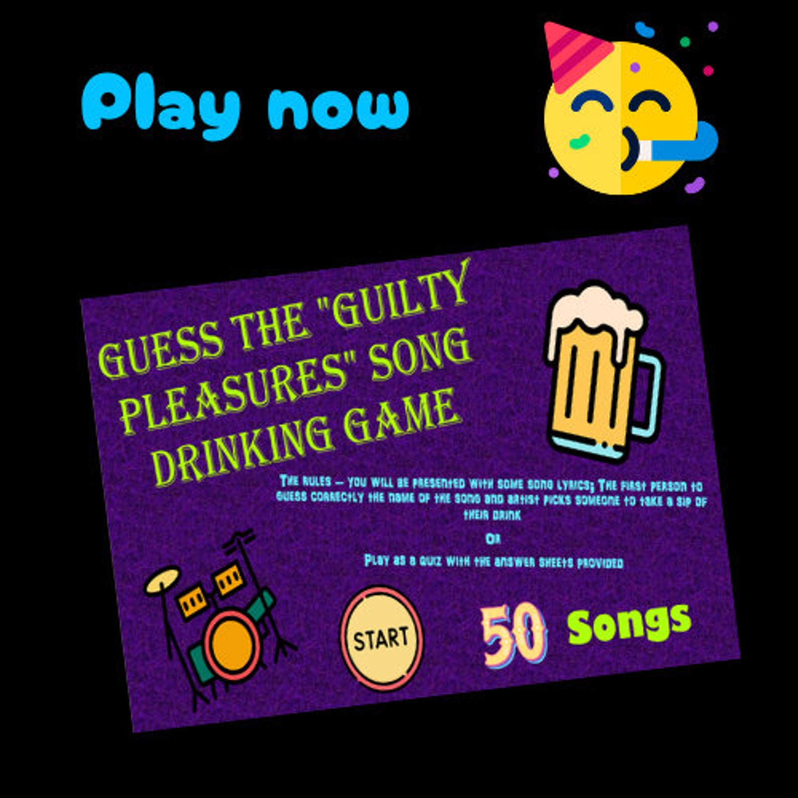 Music Quiz Guess the Guilty Pleasures Song Drinking Game &