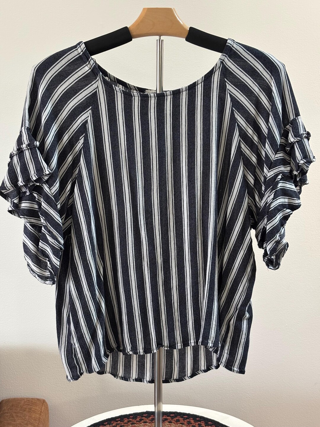Umgee Textured Ruffle Sleeve Notched Top