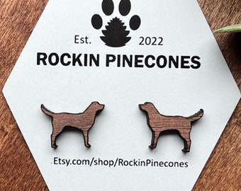 Dog Earrings Studs, Solid Wood Earrings, Chocolate Labrador Retriever, Brown Dog Stud Earrings, Golden Retriever, Dog Lover Gifts, Dog Mom
