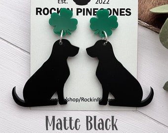 Lucky Dog Earrings | Black Dog Earrings | Labrador Dog Earrings | Dog Mom Gifts | Shamrock Dog Dangles | Dog Lovers Gift | St. Patrick's Day