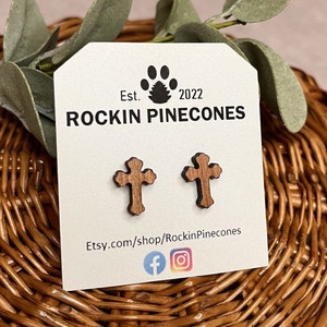Cross Stud Earrings | Solid Wooden Studs | Wood Cross Earrings | Jewelry for Women | Gift for Her | Walnut Cherry Maple | Christian Earrings