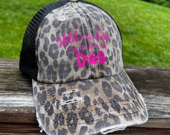 Hold My Drink I Gotta Pet this Dog Distressed Trucker Hat | Ponytail Trucker Hat | Dog Liver | Summer Hat | Gift | Best Seller | Trucker hat