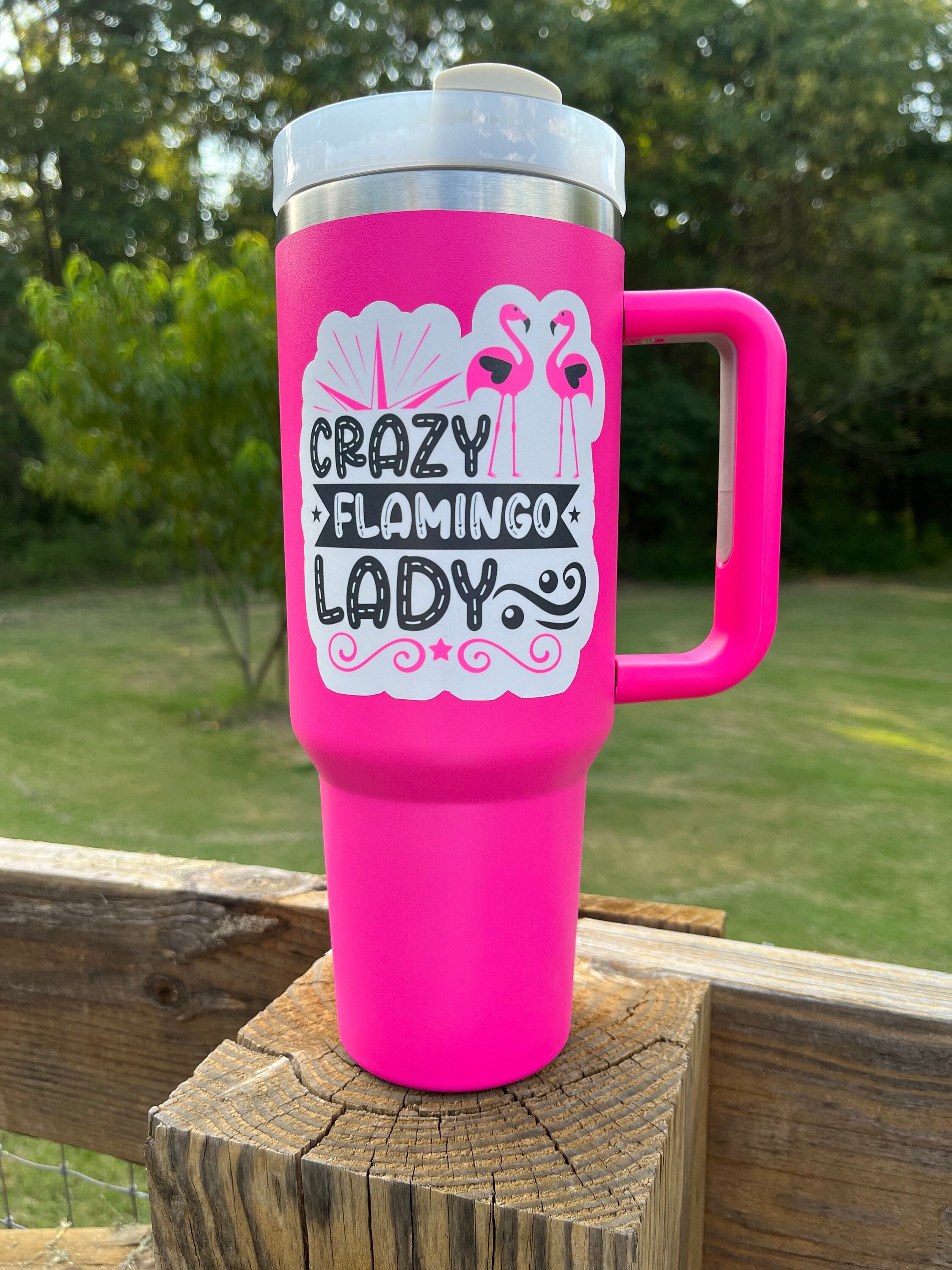 Crazy Flamingo Lady 40oz Stainless Steel Tumbler With Handle