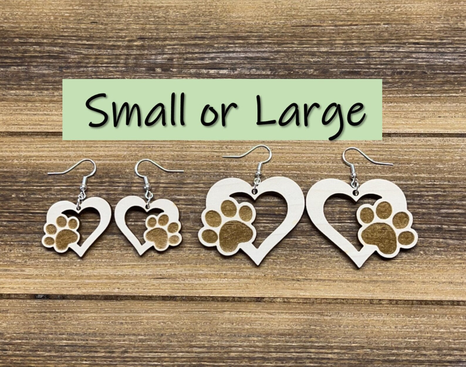 Heart Dog Paw Earrings Dangle Solid Wood Earrings Dangle - Etsy